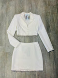 Glam Girl Tailored Collar Rhinestone Crop Blazer - White