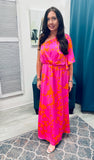 Lava Flow Meara Satin Maxi Dress - Pink-Orange