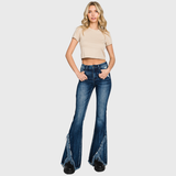 Petra Frayed Flare Jeans - Dark Wash