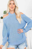 Tracy Cotton Cold Shoulder Sweater - Blue