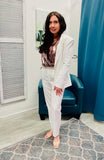Glam Girl Notched Neck Solid Blazer - Off White