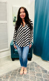 The Q2 Button Through Oversized Striped Shirt - Black