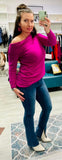 The Q2 Oh Split Flare Jeans - Medium Blue