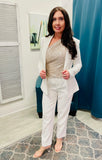 Glam Girl Notched Neck Solid Blazer - Off White