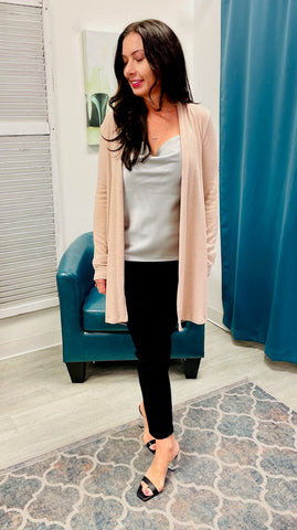 Brushed Knit Draped Cardigan - Taupe