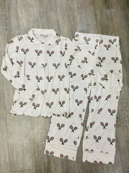 Tennis Pajama Pant Set -  White