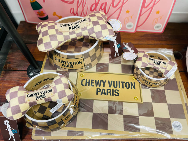 chewy vuitton dog bowl set