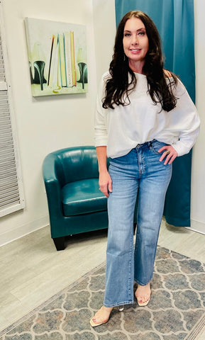 The Q2 Cotton High Waist Wide Leg Jean - Blue