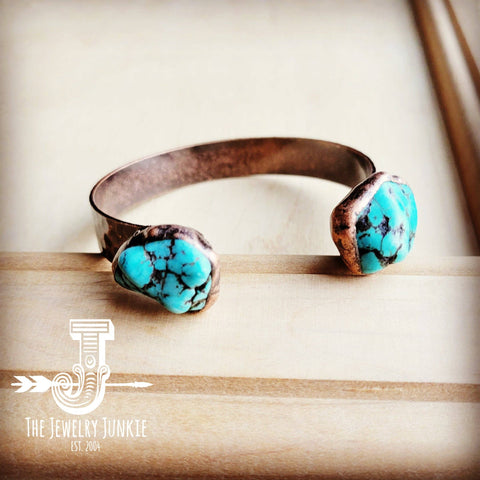 Genuine Natural Turquoise Cuff Bangle Bracelet - Copper