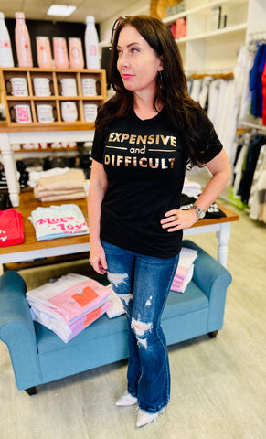Expensive And Difficult Foil Graphic Tee Shirt - Black