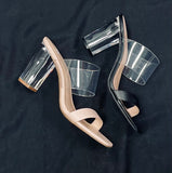 BP Naomi Acrylic Clear Heel & Strap Sandal - Black or Blush