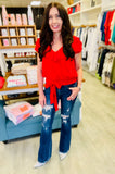 Sweet Distressed Petra Mid-Rise Flare Jeans - Dark Wash