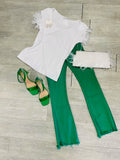 The Q2 Flare Jean With Raw Hem Edge - Bright Green