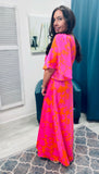 Lava Flow Meara Satin Maxi Dress - Pink-Orange