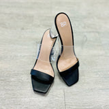 BP Naomi Acrylic Clear Heel & Strap Sandal - Black or Blush