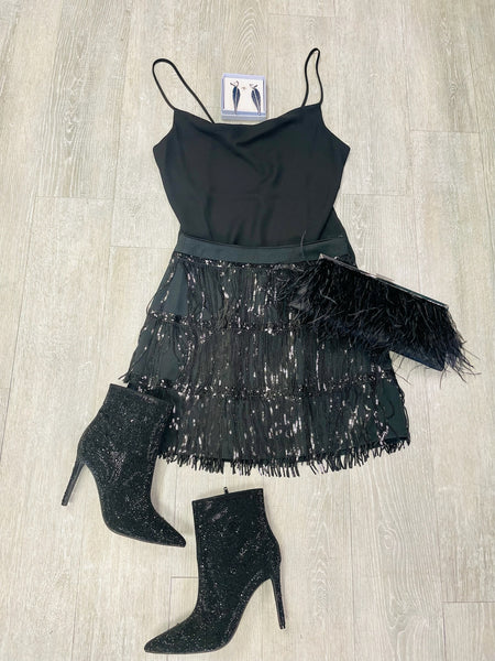 Shake Your Booty Sequin Fringe Skirt - Black