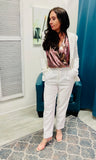 Glam Girl Notched Neck Solid Blazer - Off White