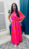 Lava Flow Meara Satin Maxi Dress - Pink-Orange
