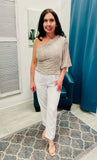 Glam Girl Pleat Belt With Buckle Solid Pants - Off White