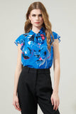 Katrice Abstract Cassius Tie Neck Blouse - Cobalt Multi