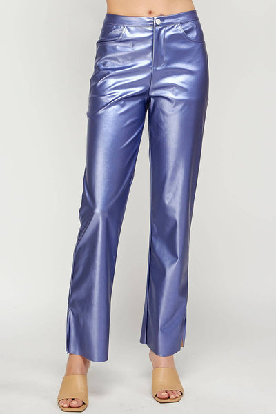 FINAL SALE: Straight Leg Metallic Faux Leather Disco Pants - Peri or Blue