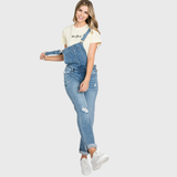 Petra Raw Edge Cuffed Overalls - Medium Wash