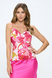 FINAL SALE:  Renee Plus Abstract Floral Print Cowl Neck Top - Fuchsia