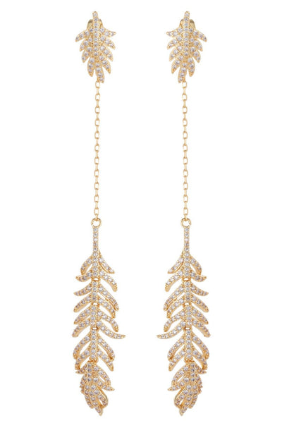 Plume Feather 18K Gold Plated CZ Crystal Drop Earring
