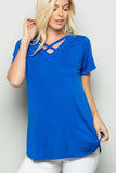 FINAL SALE: The Chrisscross Neck Solid Top Plus Size - Royal Blue