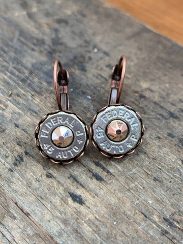 Copper and Rose Gold 45 Auto Lever Back Earrings