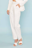 Glam Girl Pleat Belt With Buckle Solid Pants - Off White