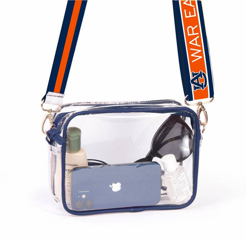 Bridget Clear Purse with Reversible Patterned Shoulder Straps - Auburn