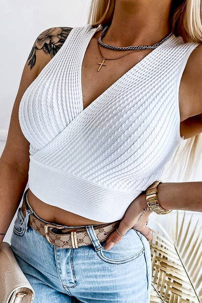 Sassy Cropped Knit Tank Top - White or Grey