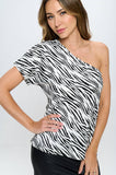 Satin Zebra Print One Shoulder Top