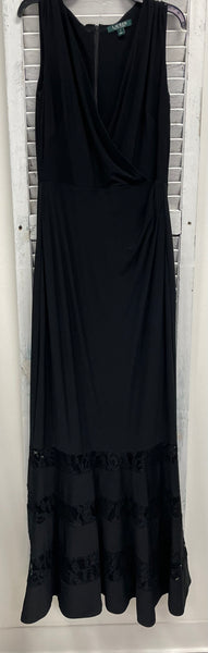 Ralph Lauren Mesh Illusion Stripe Hem Gown - Black
