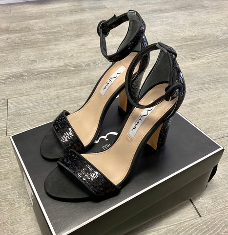 Nina Sianna Jane Sequined Ankle Strap Sandals - Black