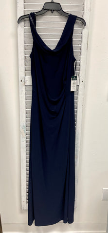 Ralph Lauren Beaded Spaghetti Strap Ruched Gown - Navy