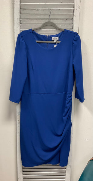 Tahari Long Sleeve Side Drape Dress - Cobalt