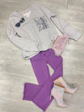 The Q2 Flare Jeans with Raw Edge Hem -  Purple