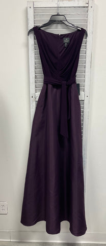 Adrianna Papell V- Neck Tie Waist Taffeta Gown - Currant Purple