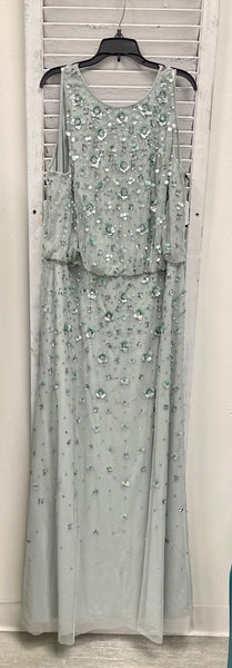 Adrianna Papell Plus Beaded Floral Evening Gown  - Frosted Sage