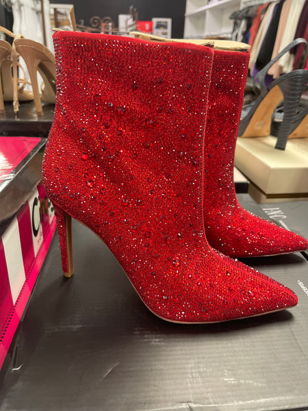 INC Reisa Blingy Pointed Toe Booties - Red