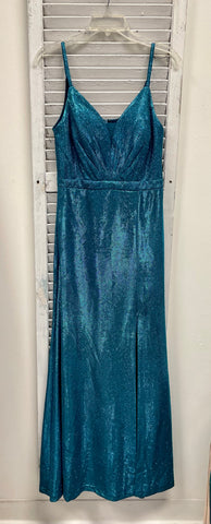 NW Nightway Glitter Front Slit Sweetheart Evening Gown - Azure