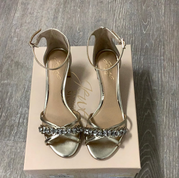 FINAL SALE -Jewel by Badgley Mischka Giona II Glitter Bling Ankle Strap Sandals- Gold