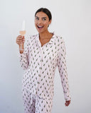 Veuve Champagne Bubbly Pajama Set - Pink and White